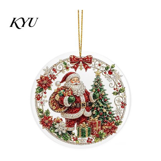 Office Holiday Decorations Christmas Acrylic Hanging Ornament, 2D Flat Double Side Printed Personalized Gifts Santa Snowman Pendant for Tree