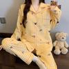 Air cotton pajamas women's autumn and winter long sleeves thickened interlayer warm stars cat student loungewear real shot