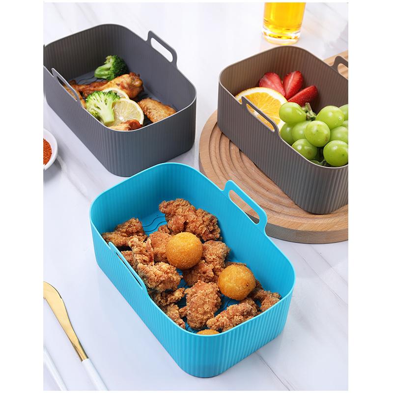 19.5x12.5x7cm Reusable Airfryer Silicone Basket Air Fryer Oven Baking Tray Rectangle Non Stick Air Fryer Basket Kitchen Tools