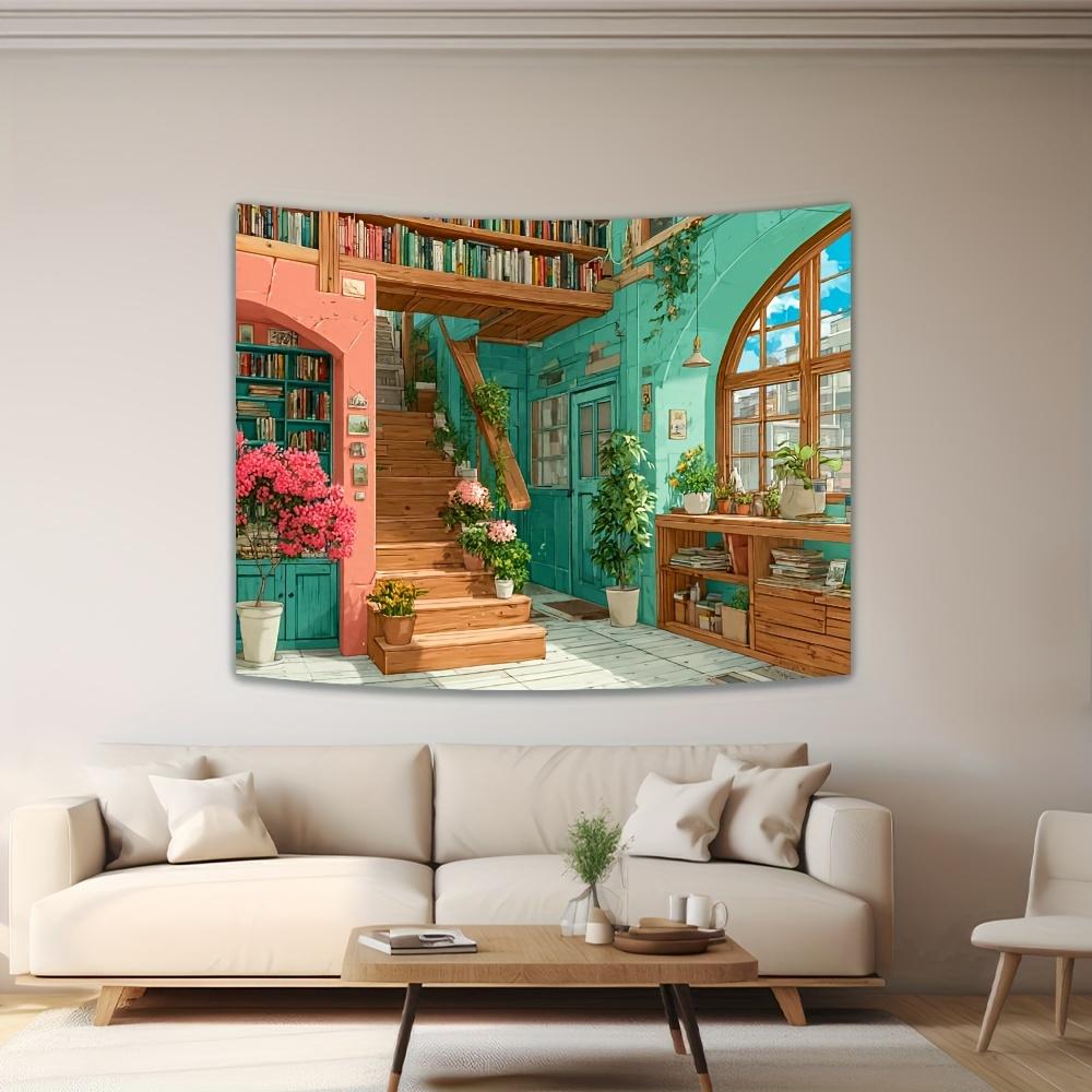 Library Scene Theme Digital Printing Polyester Wall Hanging Tapestry Decorative Living Room Bedrooms Office Background Gift