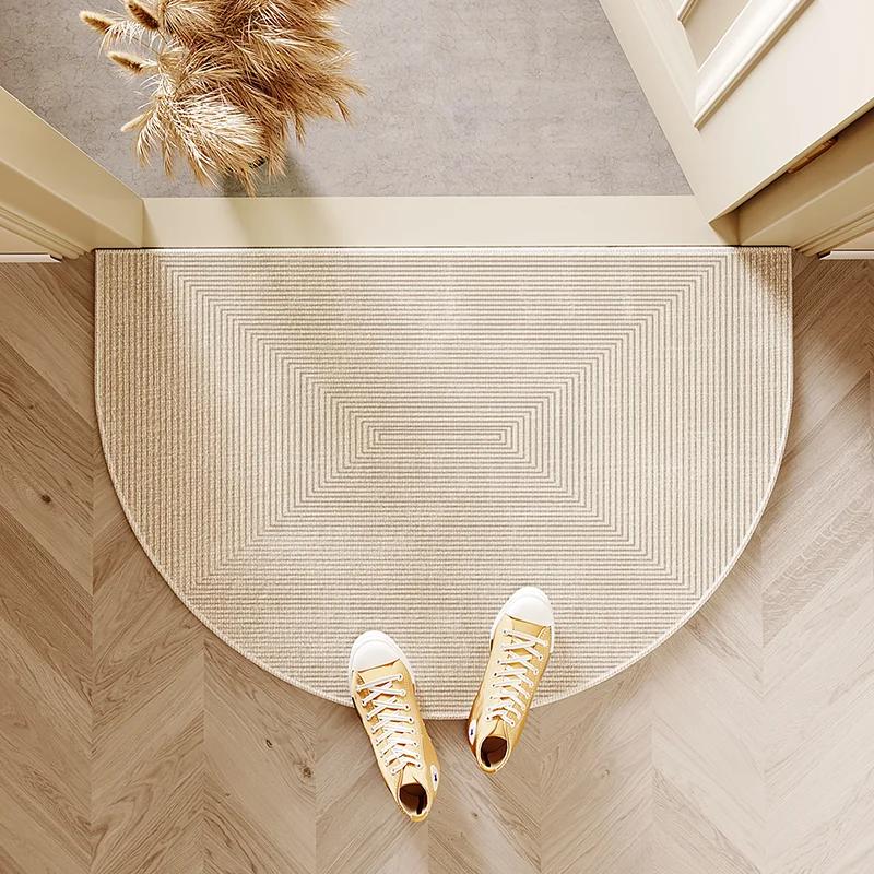 Line Cream Style Semi-Circular Carpet, Durable And Easy To Clean, Entrance Mat, Bathroom Door Mat, Home Decoration