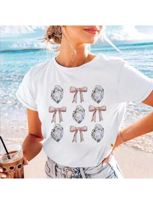 Cartoon Fun Style Wounisex's Fashionable Short Sleeved T-Shirt Clothing Casual Pattern Popular Top Wounisex's Printed White T-Shirt