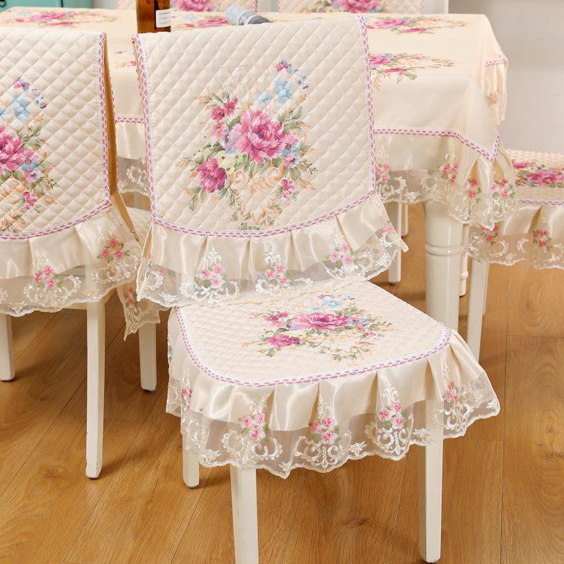 1pcs European Style Countryside Embroidery Dining Chair Covers Quilted Anti Slip Lace Ruffle Edge Chair Cushion Home Restaurant Fabric Decoration