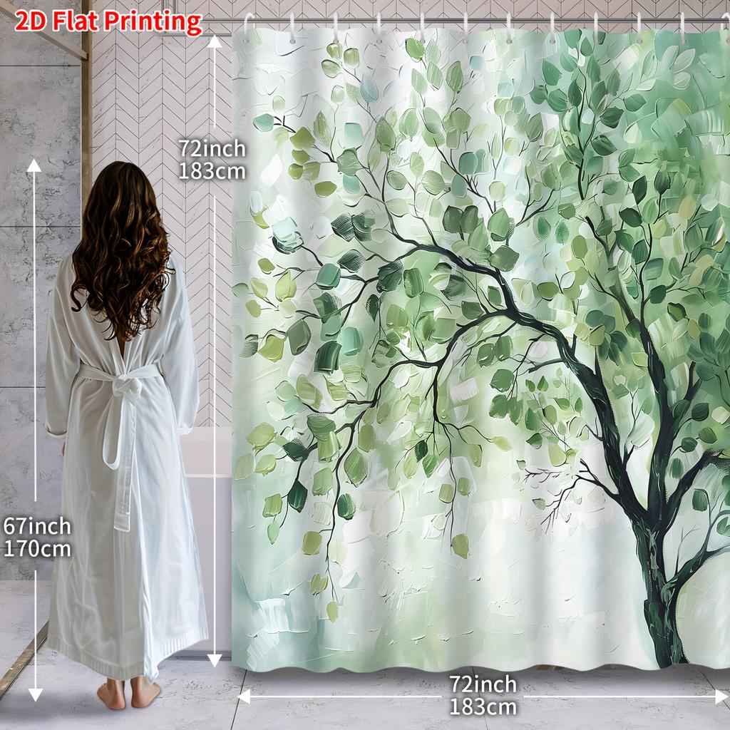 Green Tree Leaf Shower Curtain Machine Washable All Season Waterproof Privacy Protection Nature Design Modern Elevate Your Space