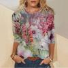 Spring Summer Trendy Brand Fashionable Casual Simple Women's Round Neck Seven Sleeve T-shirt Top