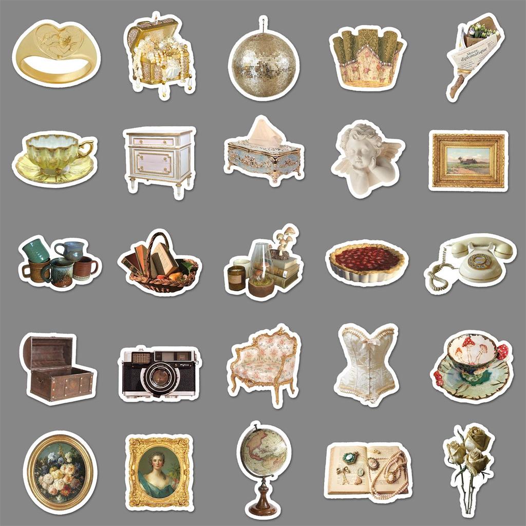 50 Naklejek do Dziennika w Stylu Vintage - Wodoodporne, Dekoracyjne na Laptopy, Kubki, Etui na Telefon