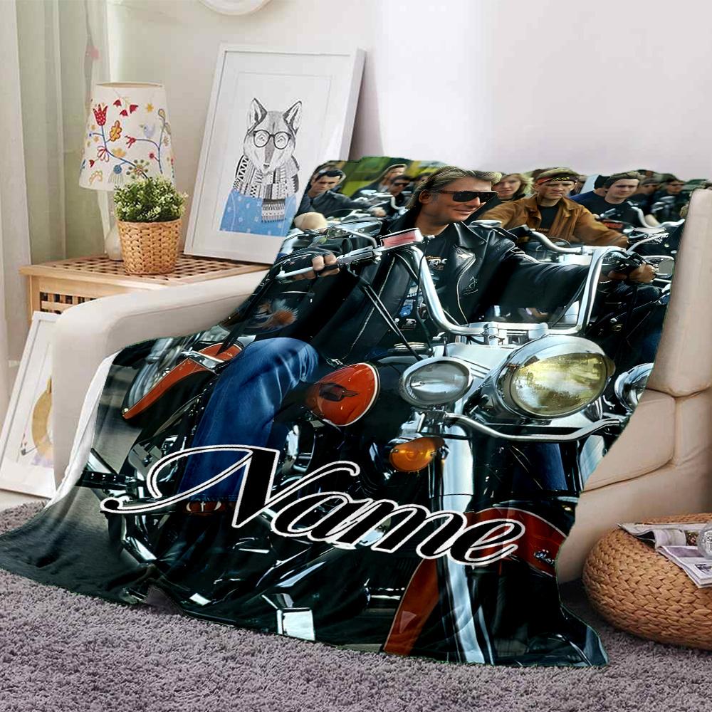 Motorcycle Rider Leather Jacket Sunglasses Group Four Seasons Blanket Customized With Your Name Lightweight And Warm Perfect Gift For Home Office