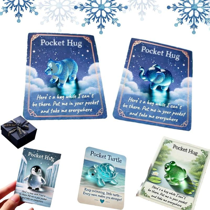 Animal Pocket Hug Gifts, Cute Turtle Encouragement, Resin Animals Token with Mini Pocket Hug Greeting Cards, Encouragement Greeting Card Gifts