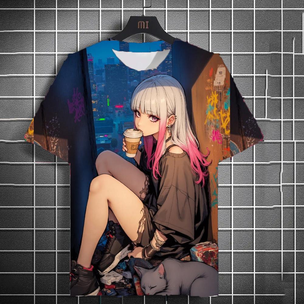 Men s Anime Character Graffiti Tee 3D Sexy Beauty Print Poster Style T Shirt Trend Men/Women Short Sleeve Y2k Tshirt 2XL