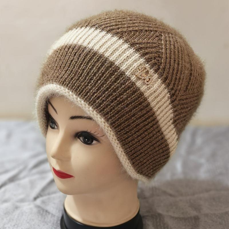 Woolen Hat, Women's Pile Hat, Autumn and Winter Thick Double-layer Warm Knitted Hat