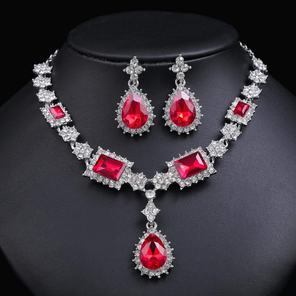 3 Pieces of Women's Zircon Water Drop Earrings with Necklace Zircon Set for Weddings, Banquets, Parties, and Holiday Gifts