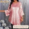 Women's Fashion Casual Solid Color Print 3/4 Sleeves O-Neck Blouses & Shirts