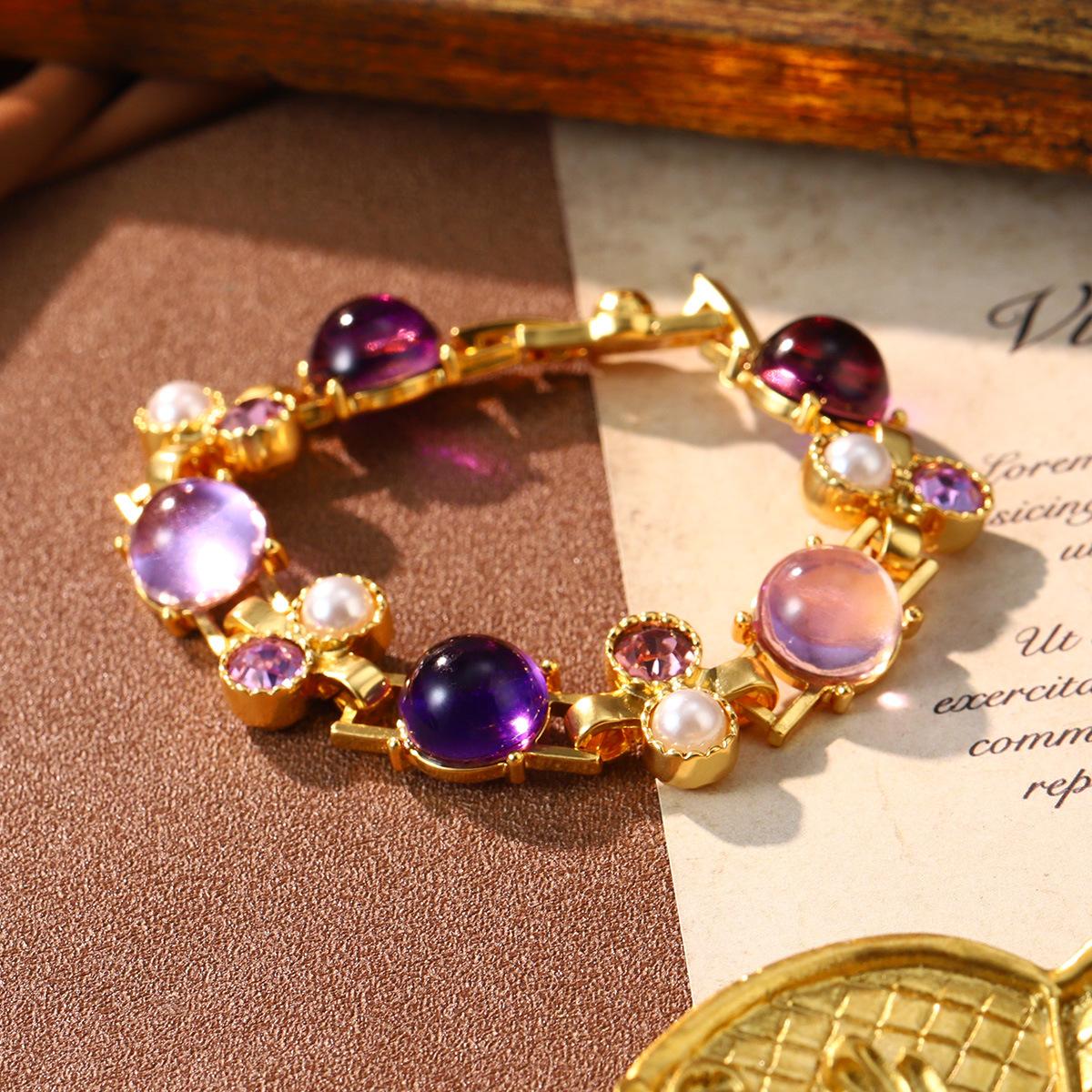 

French medieval frosted bracelet ins style niche beaded necklace simple and fashionable high-end necklace purple and blue set