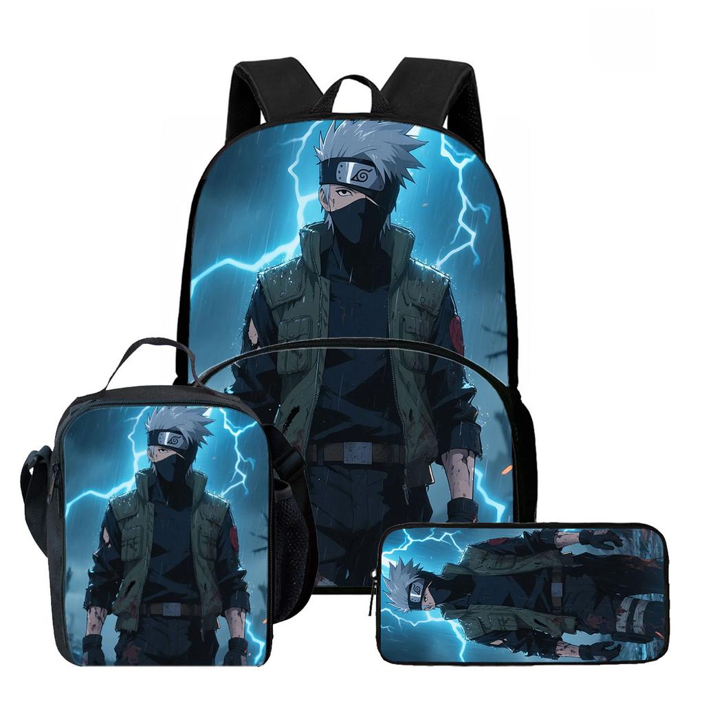 NARUTO Cartoon 3Pcs School Kit Durable Lightweight Backpack Front Pocket Lunch Bag Pencil Pouch For Kids Boys Girls Age 5-10