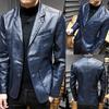 Autumn Winter Men Solid Color Faux Leather Suit Jacket Long Sleeve Lapel Blazer