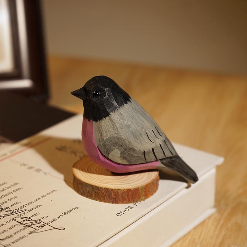 Hand Carved Wooden Bird Cute Sparrow Parrot Chickadee Animal Desktop Decor Original Wood Style