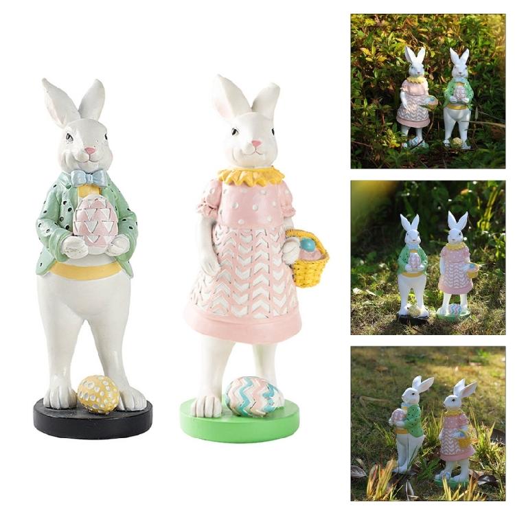 Spring Home Decors Bunnies Resins Sculpture with Colorful Eggs Easters Table Rabbit Figurine for Farmhouses Decoration