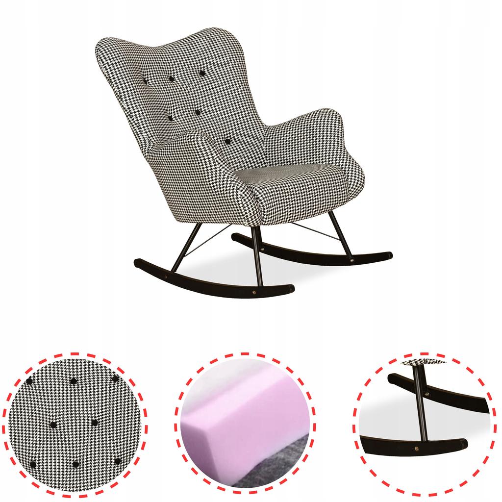 Luna Print Scandinavian Wing Chair, Rocking On Runners, Family Meble, Houndstooth