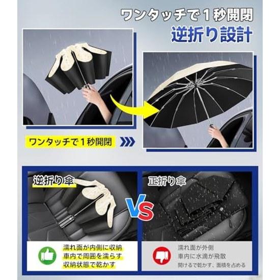 Sun Umbrella Folding Rain Shine Compatible Large Size Ultra Water-repellent Heavy Resistant Reverse Type One-touch Automatic Open Close UV Cut 99 Heat