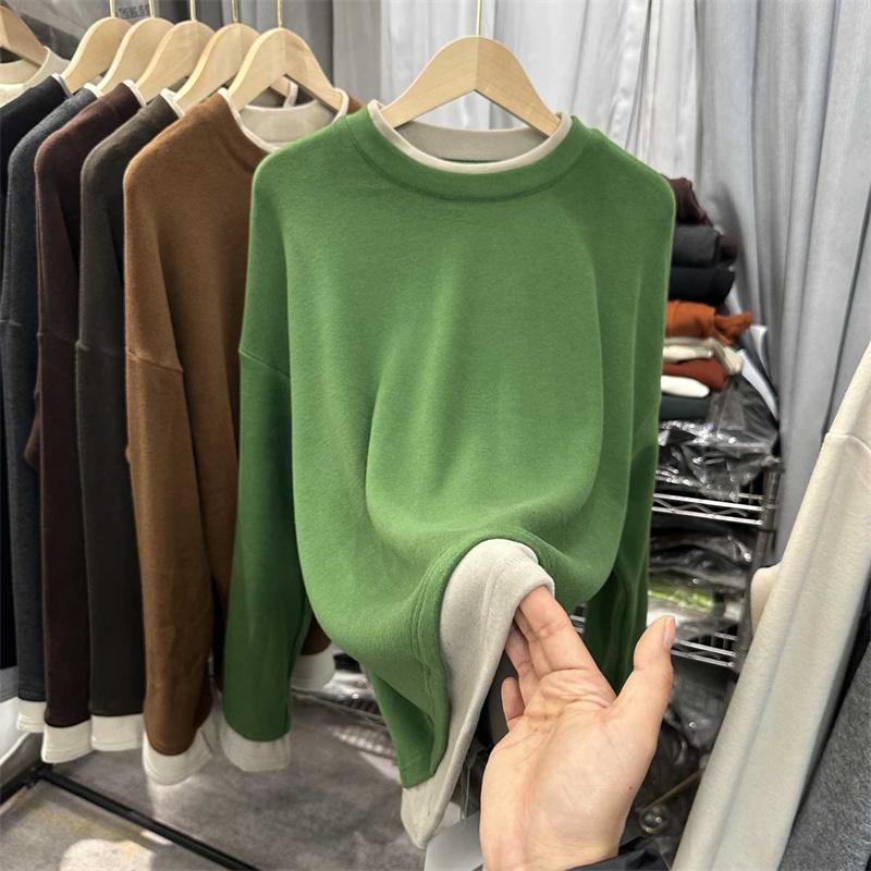 Tops for Women Long Sleeve Shirts Winter Oversize Fleece Thickened Casual Shirt Loose Blouse Pullover Tops