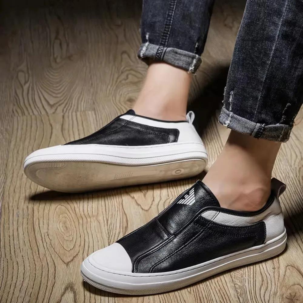 Men's Leather Casual Shoes Cowhide Designer Loafers Men New All-match Tide Shoes  Breathable Leather Business Casual Shoes Man
