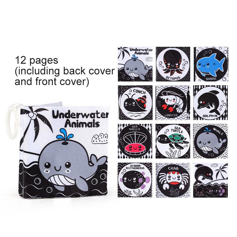 12 Page Cloth Book Montessori Touch And Feel Infant Soft Books Cartoon Animals Interactive Early Education Toys For Baby