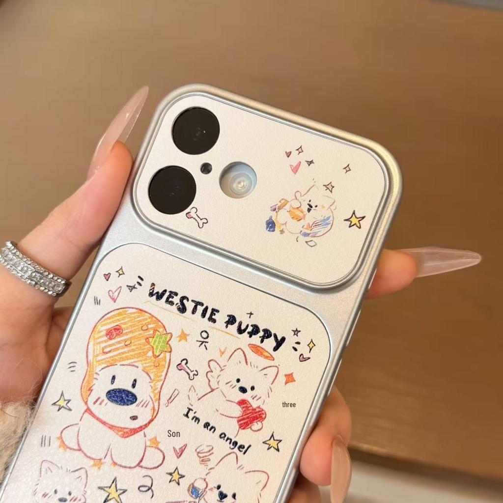Funny Puppy Leather Texture Soft Case for Apple 17 Pro Max, 16, 15 Pro, 14, 15, and 13 Pro with Large Window
