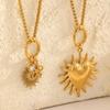 Elegant 18K Gold-Plated Sun Pendant Heart Necklace - Stainless Steel Women's Jewelry