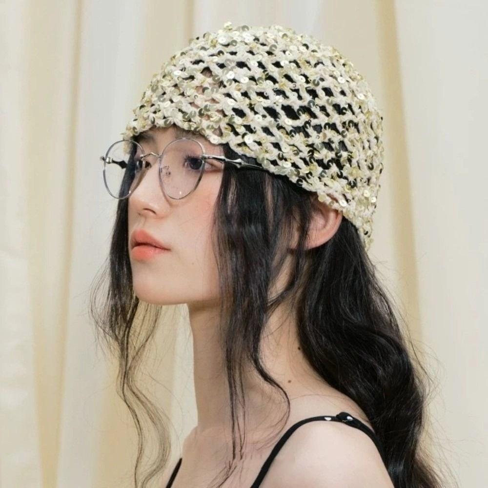 Hollow Sequin Woven Cap Vintage Beanie Hats Retro Sequin Bucket Hat  Spicy Girls