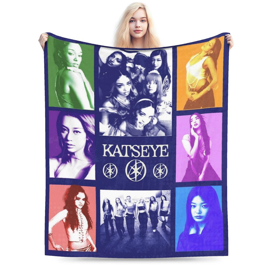 Katseye Kpop Gestrickte Decken Fleece Lara Manon Megan Leichte Überwurfdecke für Bettwäsche Sofa Bett Teppich