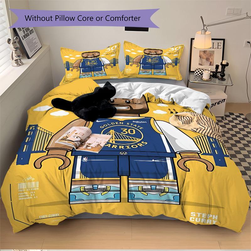 3pcs Bedding Set Golden State Warriors Includes 1 Comforter + 2 Pillowcases, Without Pillow Inserts, Soft Comfortable, Lightweight Breathabl