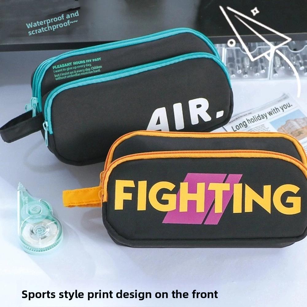 Borsa portapenne con lettere inglesi di grande capacità, con cerniera, multistrato, per cancelleria, astuccio portapenne portatile creativo per studenti