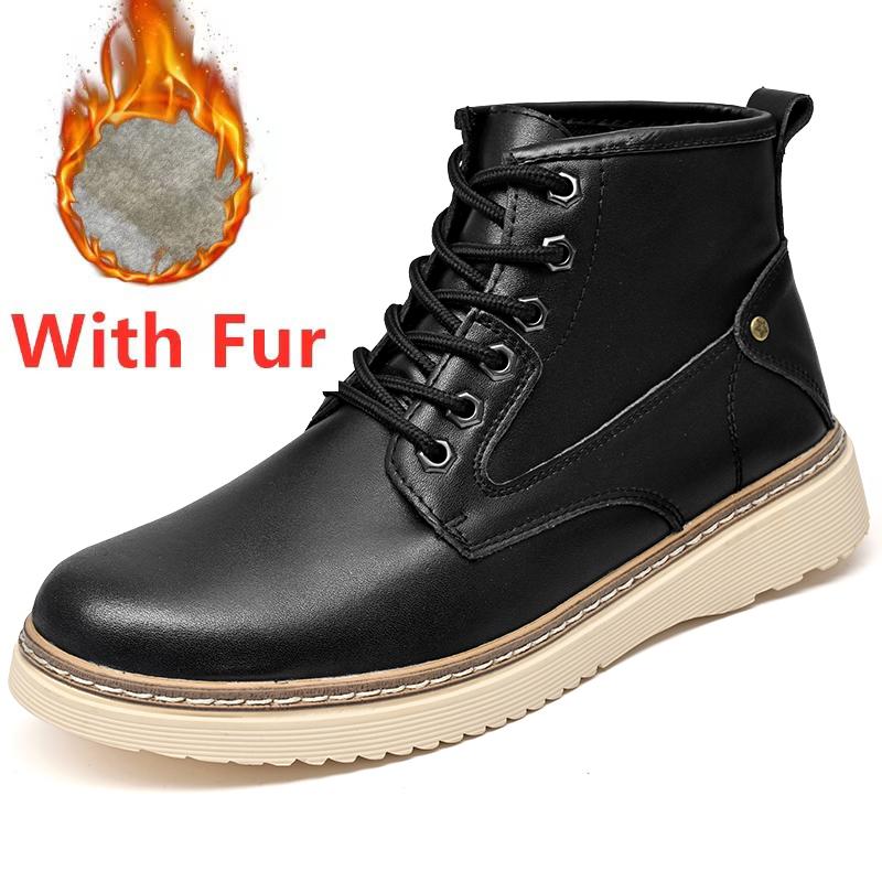 

Fashion Non-slip Classic Mens Ankle Boots Fashion Lace-up Male Casual Warm Plush Fur Winter Footwear Suede Leather Handmade Basic Boots 38