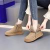Leather flat-bottomed snow boots women's new winter velvet non-slip short boots large cotton thickened warm cotton boots