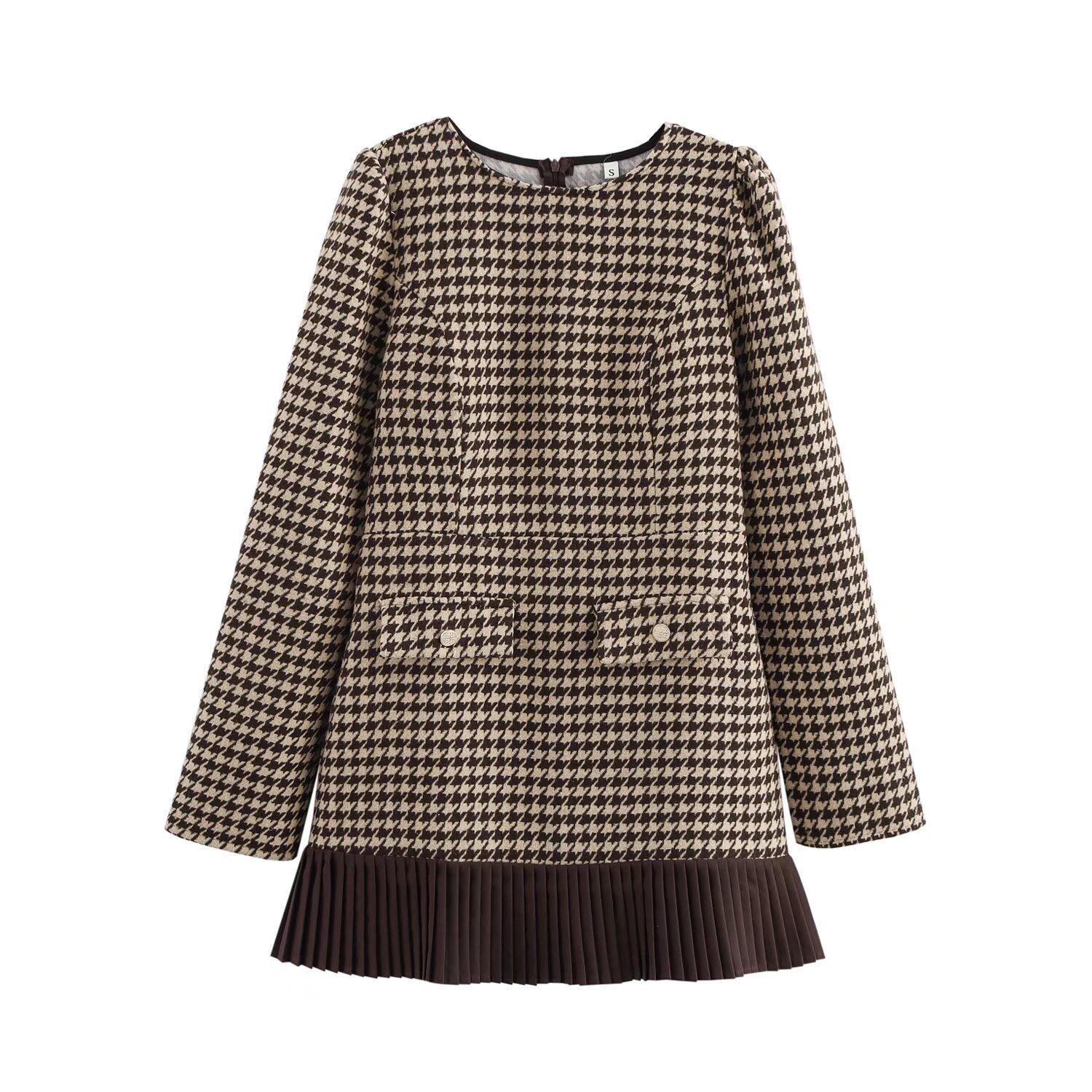 

Осень 2024 Женское платье в европейском и американском стиле в клетку пэчворк с плиссировкой L