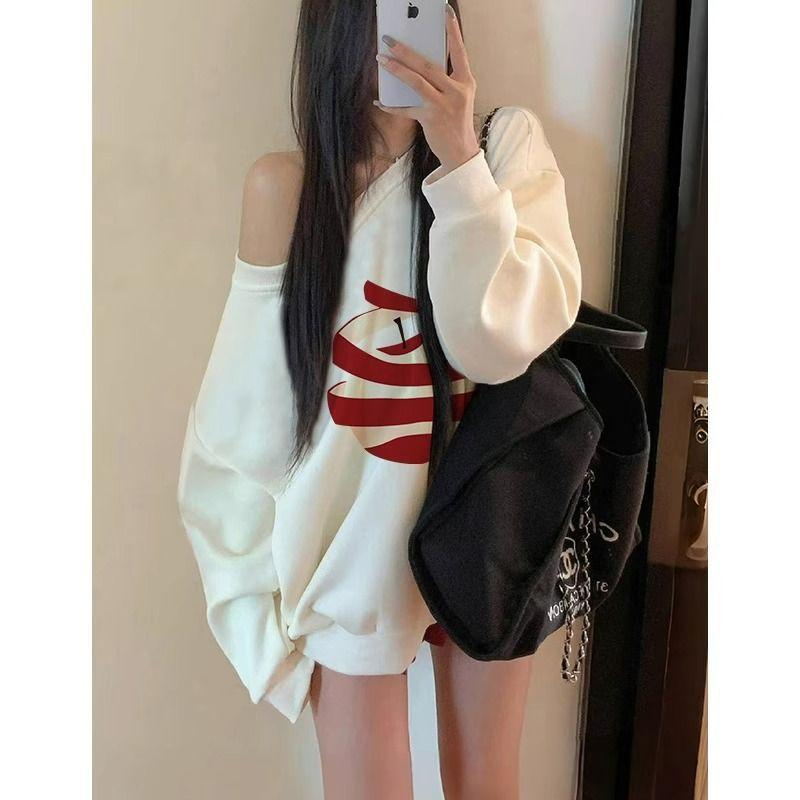 Printed Sweatshirt Autumn Loose and Versatile Top S белый