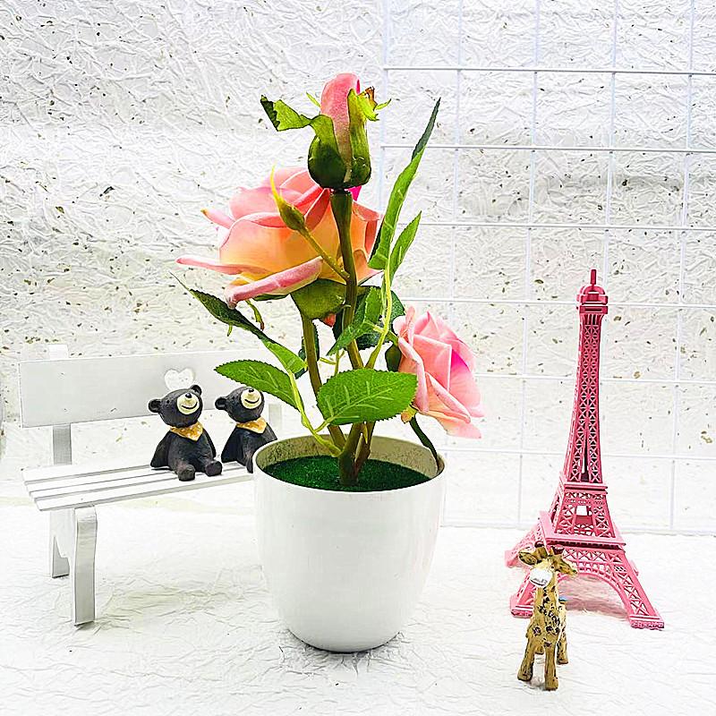 Artificial Elegant Flower Rose Potted Plant Bonsai For Home Celebration Gift And