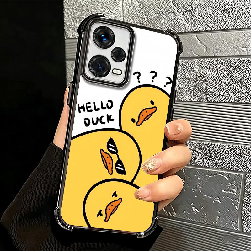 Custodia per Telefono Divertente Carina Cartone Animato Anatra Placcata Per Xiaomi Redmi Note 14 15 Pro Plus 13 12 11 11S 11T 10 9S 9 5G Anti-Caduta Airbag Co