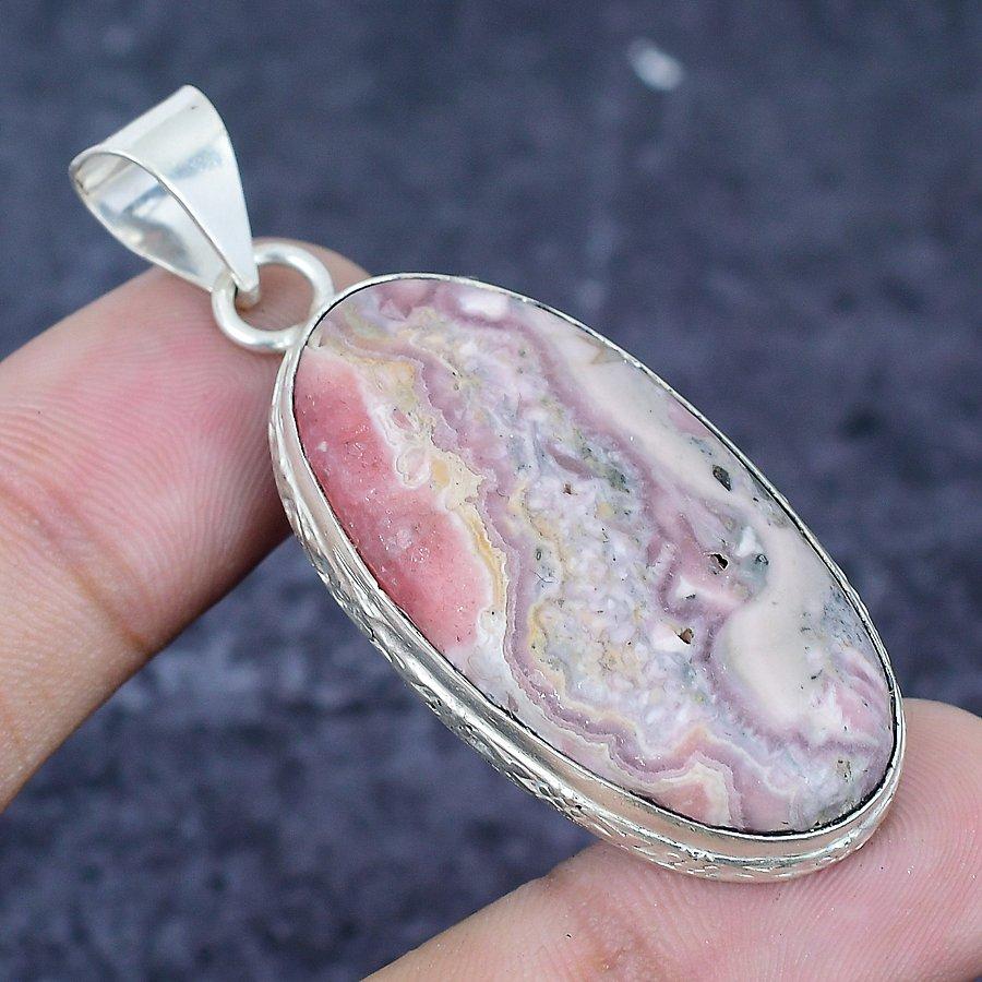 Natural Rhodochrosite Gemstone 925 Sterling Silver Jewelry Pendant 2.25" F9e99
