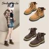 Natural Suede Women Boots Soft Sole Lace-up Thick Boots Fashion Casual Work Boots
