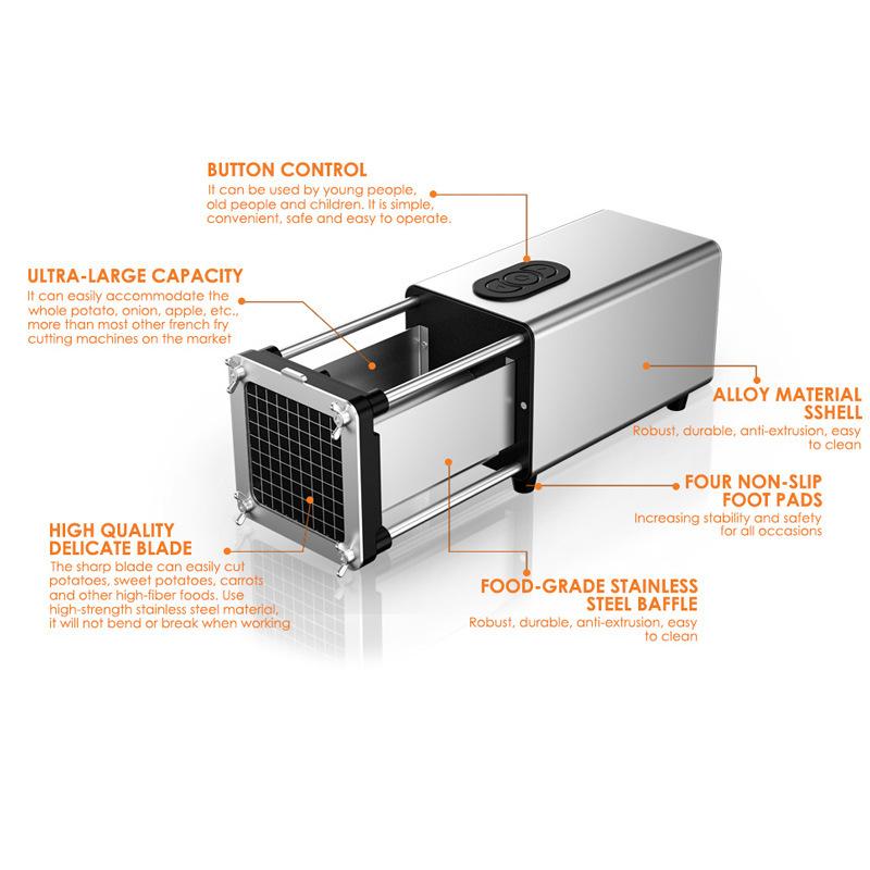 

Електрична фрі-різка з лезом 1/2 і 3/8 дюйма з нержавіючої сталі, овочів, картоплі, моркви, яблук для комерційного домашнього господарства срібний