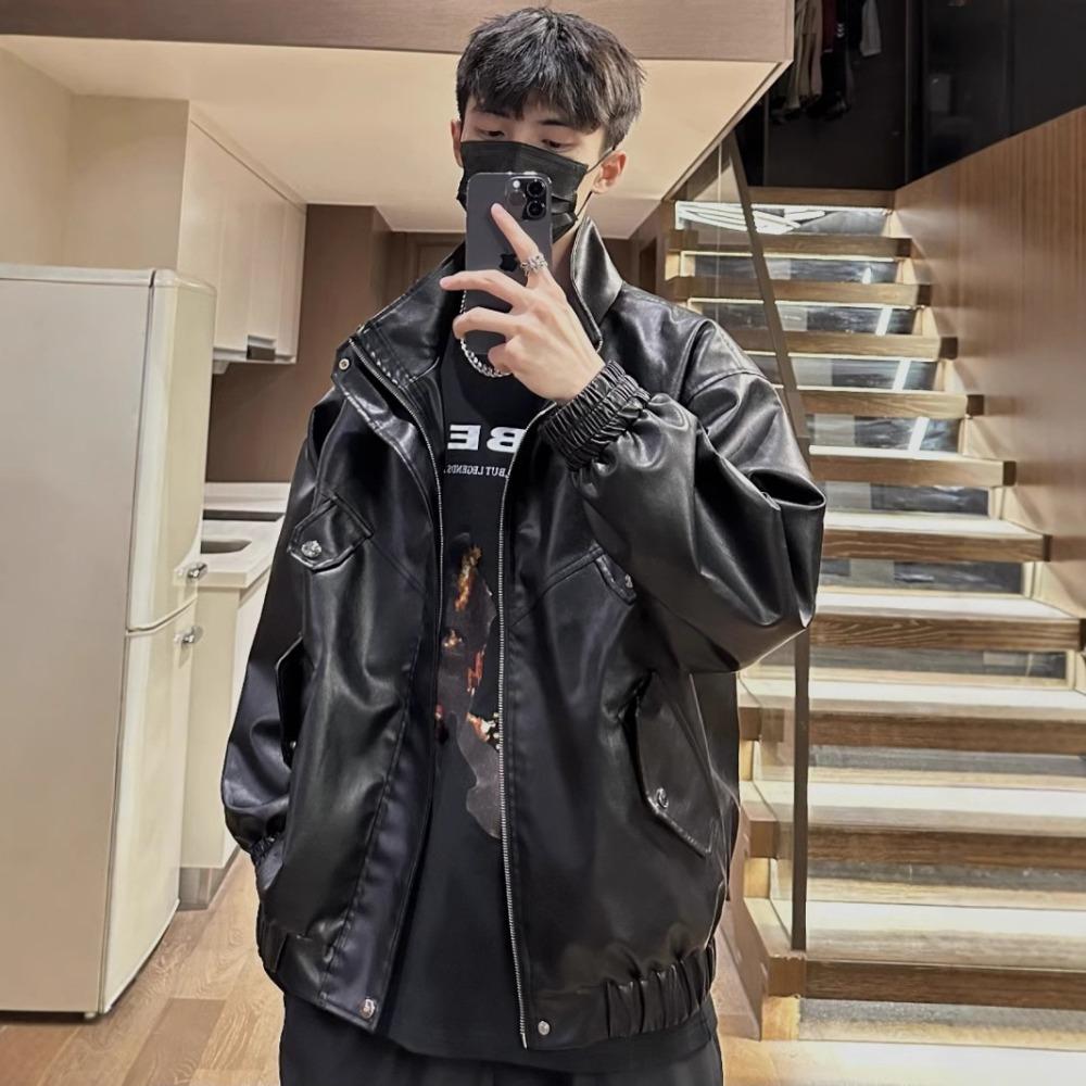 Casual sports spring and autumn couple locomotive clothes loose top jacket vintage personalized men's leather jacket
