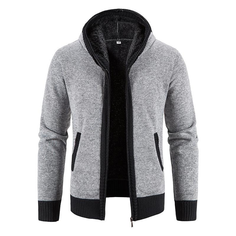 Suéter de lã slim fit masculino de inverno, suéter de malha grosso, moda jovem, jaqueta casual com capuz