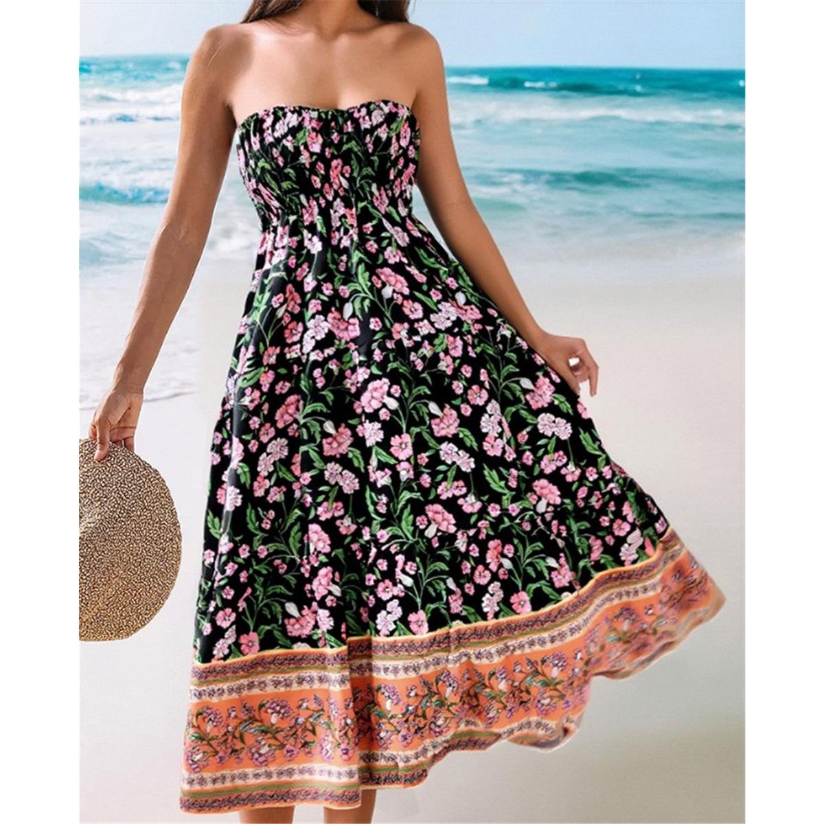 

Летнее новое бохо-праздничное платье с разноцветным принтом и бюстье, большие свободные платья для женщин 2XL