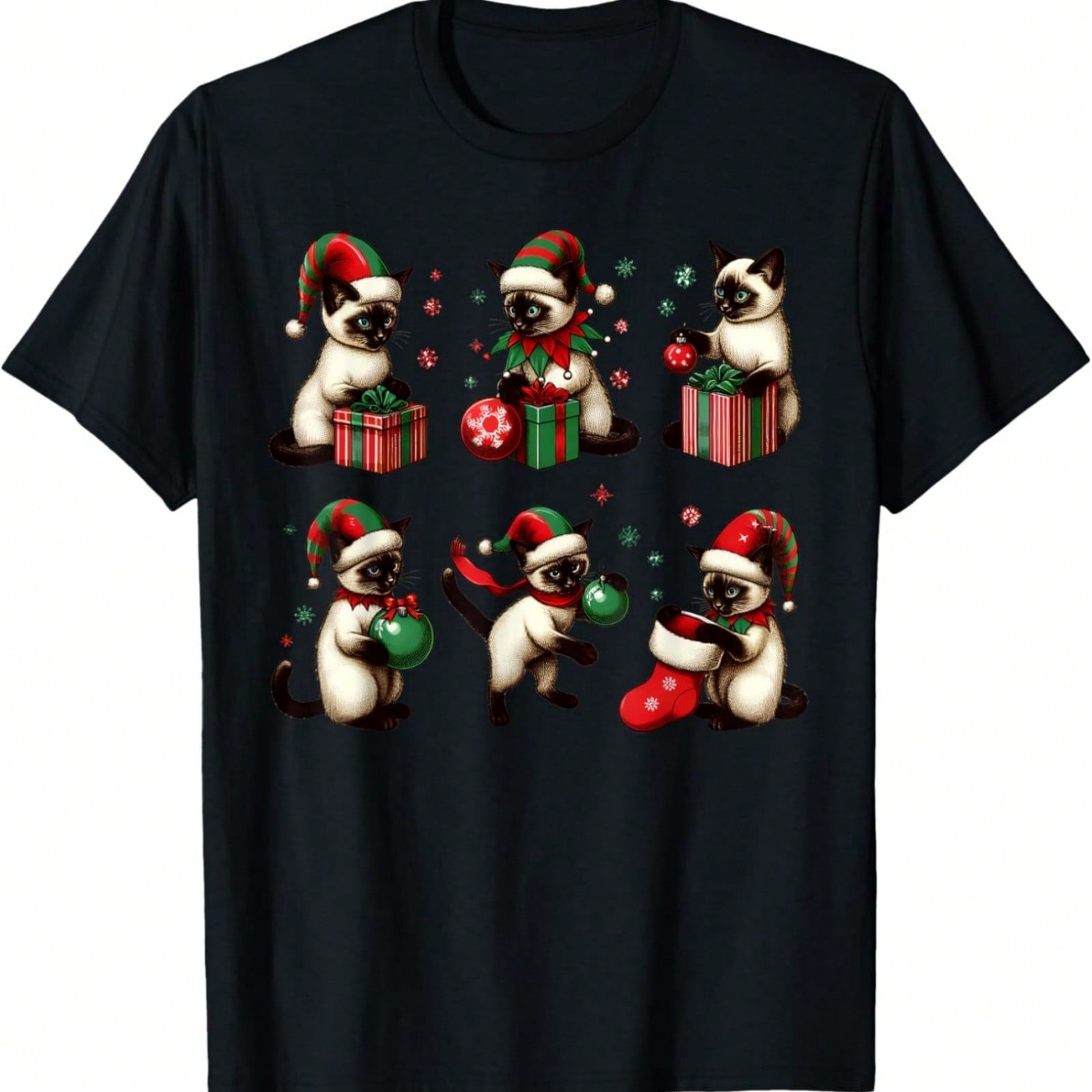 Siamese Cat Christmas T-Shirt S разноцветный