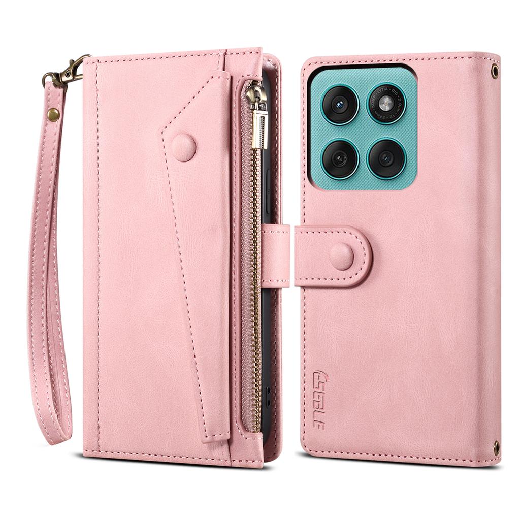 ESEBLE Star Series For Motorola Moto G56 5G Case Zipper Wallet Leather Stand Phone Cover with Wrist Strap