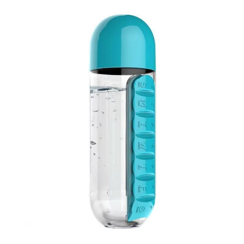 2-in-1 600ml Water Cup Sports Plastic Water Bottle Combine Daily Pill Boxes Organizer Drinking Bottles With 7 Grids Medicine Box