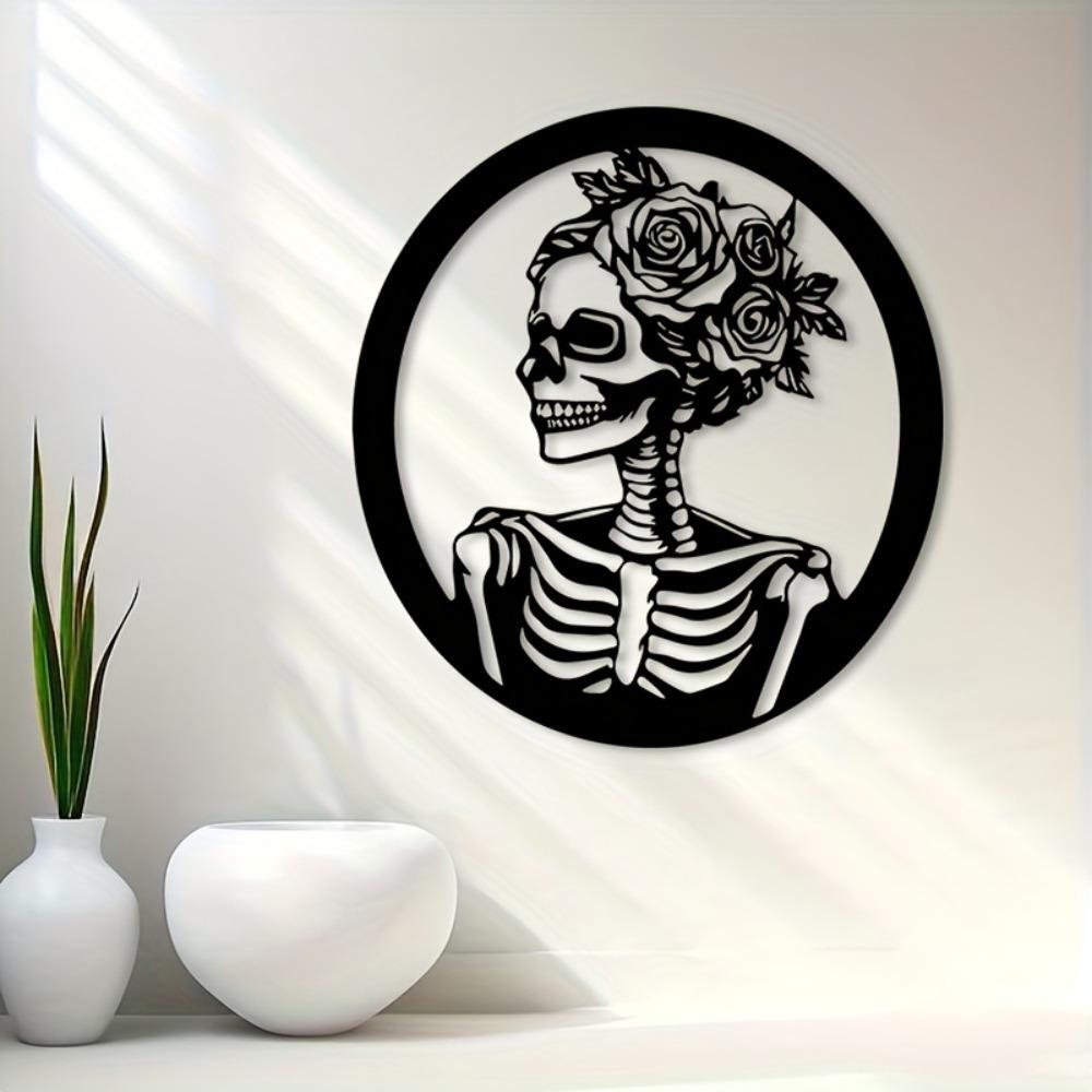 Gothic Skull Rose Metal Wall Art Sculpture Dark Romantic Home Decor Gift