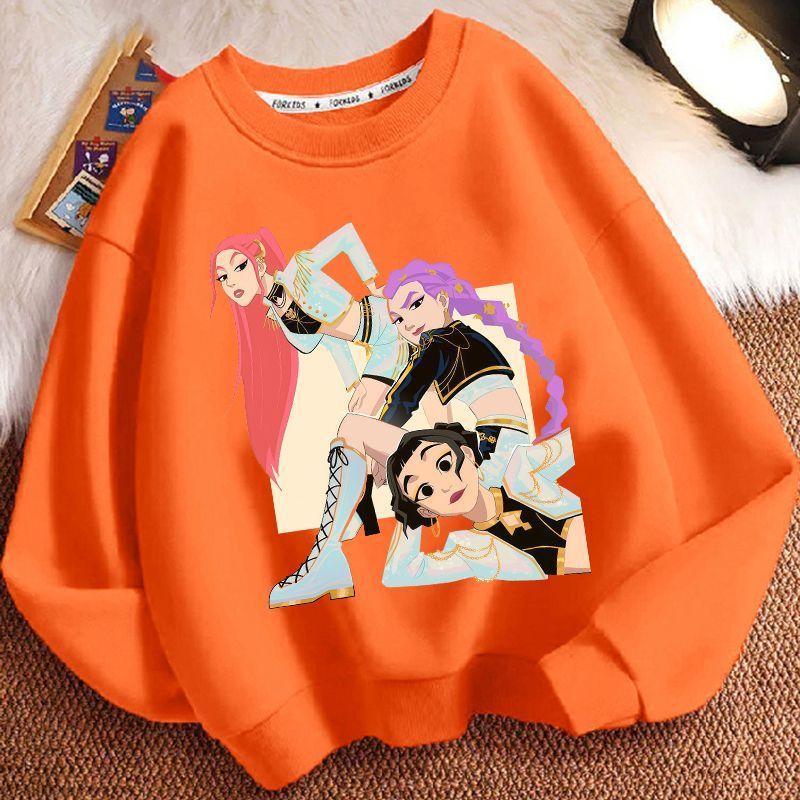 Children's Cartoon Witch Hunt Team Round-neck Hoodies for Autumn and Winter, Loose Long-sleeved Casual Hoodies for Boys and Girls
