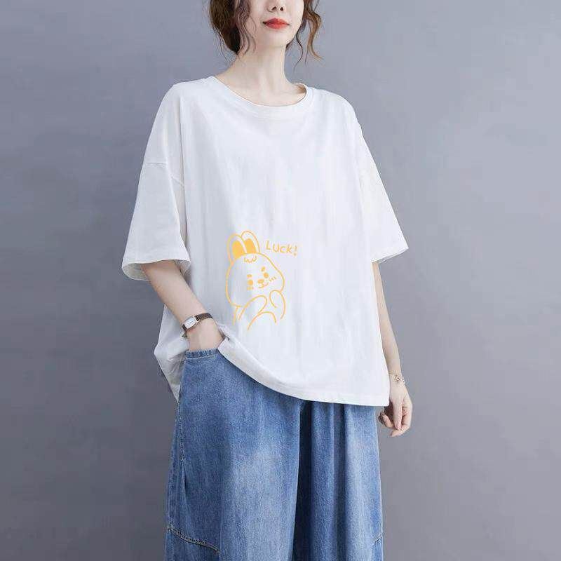

High-End Mom Fashion Niche Instagram Design 150kg Plus-Size Pure Cotton Short-Sleeve T-Shirt for Women, New Summer Style Loose Top